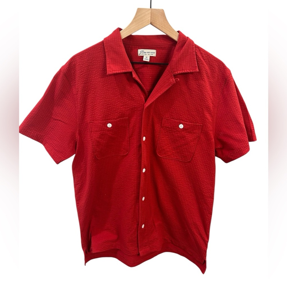J.Crew Knit Goods Short Sleeve Button-Up Shirt – Men’s Medium – Red Textured